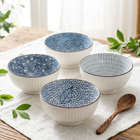 Bol en céramique à nervures verticales Boyou, motif bleu-blanc, design contemporain, origine Shandong, ensemble de vaisselle