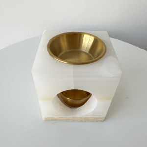 SH STONE ménage 90mm blanc Mable Onyx moderne poli 1 an cylindre marbre brûleur à huile essentielle bougeoir bougeoir cubique - Product Image 3