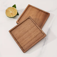 Assiette carrée en bois d'acacia poli, écologique et faite à la main, motif végétal, idéale pour les cadeaux parfaits