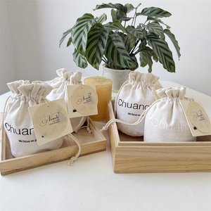 Sac en coton mousseline à fond rond avec cordon de serrage, imprimé avec logo personnalisé, pour emballage de bijoux, cadeaux, bouteilles, bougies en cire - Product Image 4