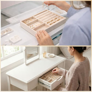 Plateau de rangement et de présentation de bijoux en velours beige personnalisé pour bagues, boucles d'oreilles, clous d'oreilles, colliers, bracelets et bandeaux - Product Image 2