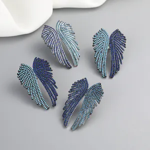 Grosir anting kancing sayap berlapis perak murni S925 zirkonia kubik biru hewan mode untuk wanita perhiasan mewah