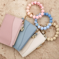 Portefeuille compact en cuir PU pour femme, élégant et simple, avec porte-cartes bancaires et bracelet perlé - Haoxuan Back School Diwali