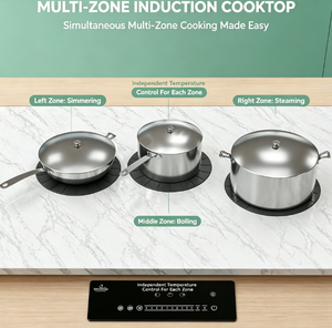Table de cuisson à <span class=keywords><strong>induction</strong></span> invisible électrique haute performance à <span class=keywords><strong>3</strong></span> brûleurs, encastrable, avec commande tactile, 9 niveaux de puissance, minuterie, arrêt automatique, compatible VR - Product Image 1