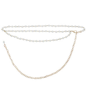 Chaîne de taille double couche en fausses perles, chaîne de corps en imitation perles dorées, accessoire de mode pour soirée - Product Image 5