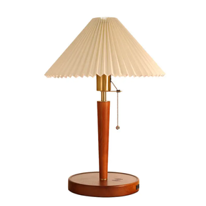 American Retro Fabric Light Study Hotel Living Room Bedroom <b>Bedside</b> Wood <b>Table</b> Lamp with <b>Wireless</b> <b>Charger</b> - Product Image 5