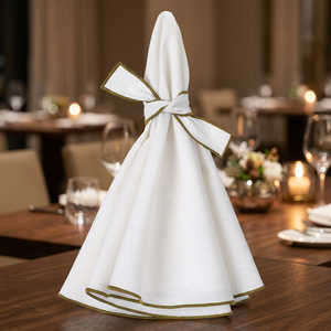 Set di 4 Tovaglioli Classici Rotondi Bianchi Napa 22 Pollici, 70% Cotone 30% Lino, Lavabili in Lavatrice, Accessori Premium per Decorazione Tavola - Product Image 3