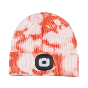 Tie Dye Cuffed Beanie Skull <span class=keywords><strong>Cap</strong></span> Avec Carré Avant Lumière Pod Doux Côtelé Acrylique Plié Manchette pour Nuit Courir En Plein Air Led Chapeau - Product Image 4