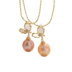 Perhiasan berlapis emas asli keluaran baru kalung bunga mawar bentuk labu kalung liontin mutiara air tawar Barok - Product Image 1