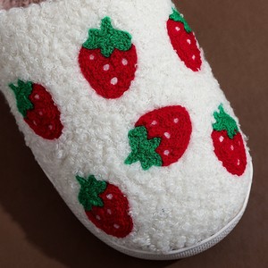 Embroidered Red Strawberry Design Indoor <b>Outdoor</b> Soft Winter Plush for Slippers Comfortable Home Logo New Fruit Pattern for Spri - Product Image 2