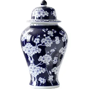 Jingdeungen porcelana pintada à mão azul e branco, frasco de porcelana antigo para plantas
