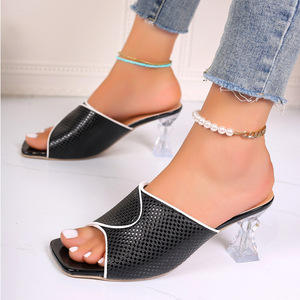 Escarpins à talon aiguille et bout carré en cristal, style européen et américain, nouvelle collection été pour femme, grandes tailles - Product Image 1