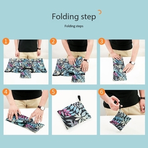 Sacs fourre-tout réutilisables colorés pliables et étanches lavables en machine en polyester de taille moyenne avec pochette attachée - Product Image 6