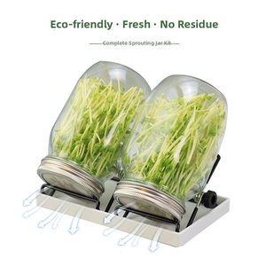 X147 Vaso per Germinazione con Supporto in Acciaio Inox, Coperchio a Rete, Coperchio in PP, Bottiglia in Vetro a Bocca Larga di Grande Capacità con Vassoio Filtro Acqua - Product Image 4