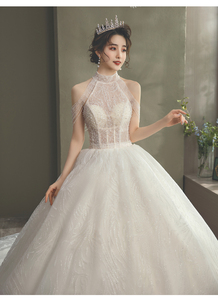 <span class=keywords><strong>2021</strong></span> été AL0954 robe de mariée de luxe blanc robe de mariée licou cou traînant Cour Style grande taille cristal maître mariage - Product Image 3