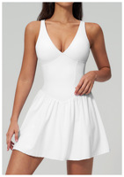 Robe de yoga pour femmes de haute qualité, col en V, fitness, décontractée, sport, course à pied, yoga, jupe extensible à quatre sens, jupe de golf, jupe de tennis