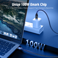 PD 100W Tipo C a Tipo C Cables de carga de teléfono rápido 10G 4K Cables de transferencia de datos de alta velocidad Cable de cargador duradero trenzado de nailon