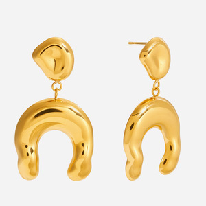 Boucles d'oreilles pendantes en forme de U en acier inoxydable, couleur or, bijoux de mode pour femmes - Product Image 1