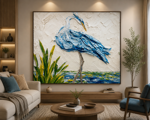 Cuadro en lienzo de garza azul moderna con alas texturizadas, arte hecho a mano, decoración de pared de naturaleza muerta, rectangular, tamaño mediano de 18 pulgadas, decoración para el hogar - Product Image 3