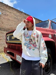 <span class=keywords><strong>Felpa</strong></span> con <span class=keywords><strong>Cappuccio</strong></span> e Zip Personalizzata con Stampa di Lettere in Stile Retrò Rock, 100% Cotone Lavato, per <span class=keywords><strong>Uomo</strong></span> - Product Image 4