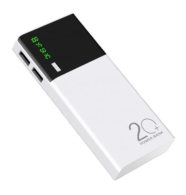 OEM Factory Customized Logo Portable Dual Powerbank 20000mAh with LED Display Smart USB Fast Charger White Mobile Power Bank