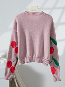 Pull-over col rond pour femme, collection automne-<span class=keywords><strong>hiver</strong></span>, jacquard <span class=keywords><strong>cerise</strong></span>, ample, manches longues, nouvelle collection, tricoté, <span class=keywords><strong>d</strong></span>écontracté, devant - Product Image 4
