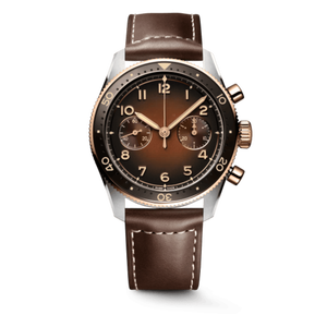 Mens <b>Automatic</b> <b>Chronograph</b> Pilot Watch Black Leather Strap Luminous Dial Sapphire Crystal Sport Wristwatch Longinesing - Product Image 2
