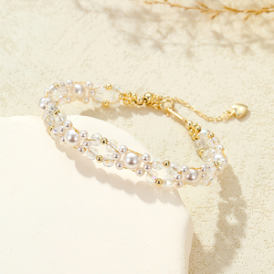 Nouveau <span class=keywords><strong>Bracelet</strong></span> de Luxe Élégant 2025 en Perles Tressées et Cristaux, avec Fermoir Extenseur en Or Massif 14 carats, Accessoire en Or Véritable pour - Product Image 3