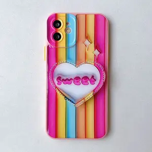 Aesthetic Girls Pink Color 3d Heart Shaped Funny Smart Anti Gravity Phone Case For Iphone 12 13 14 Pro Max