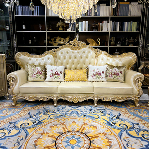 Meubles de villa européens de haute qualité personnalisés, sculptés à la main en bois massif, <span class=keywords><strong>canapé</strong></span> de salon français de luxe, <span class=keywords><strong>canapé</strong></span> en <span class=keywords><strong>cuir</strong></span> - Product Image 4