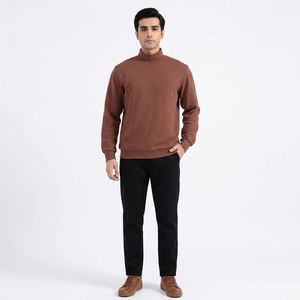 2026 Men's High Quality <b>Mock</b> <b>Neck</b> Pullover <b>Tops</b> Casual Long Sleeve Oversized Sweatshirt Plain Dyed OEM Wholesale for Winter - Product Image 1
