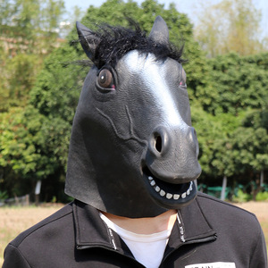 Máscara de cabeza de caballo de látex, accesorio de disfraz de animal de dibujos animados de talla única para fiesta de Halloween, Cosplay - Product Image 5