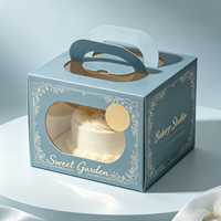 Boîte à gâteau jetable personnalisable avec logo, fenêtre et poignée, en carton recyclable avec pelliculage mat, forme personnalisable