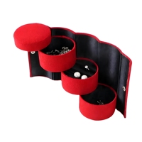 Boîte à bijoux rotative en velours rouge personnalisée avec LED, organisateur tournant à 4 niveaux avec fermeture magnétique pour bagues, colliers et boucles d'oreilles - Cadeau