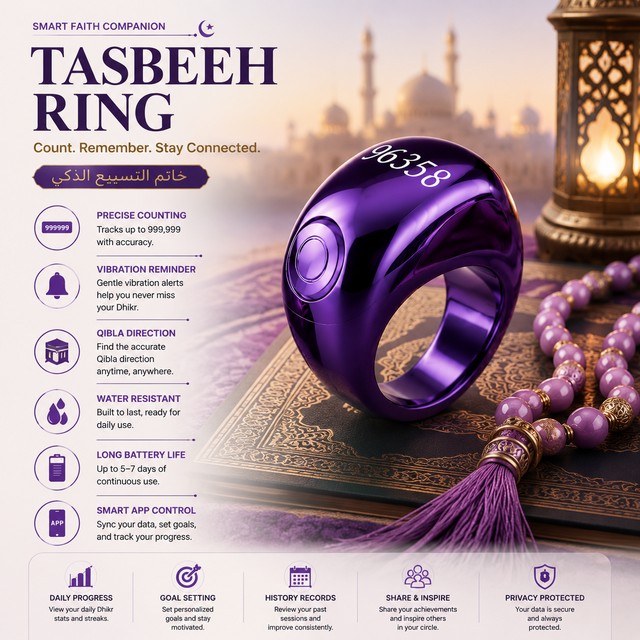 Zikr Ring Islamic Gift Electronic Smart Zikir Counter Ring App Control Smart Tasbih Azan Alarm Clock