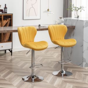 Taburetes de Bar giratorios tapizados amarillos de altura ajustable DB Ellston, Juego de 2 de diseño simple para uso en granja o bar - Product Image 3