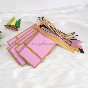 Bolsa de Papel Rosa Delicada de 14*6*12cm con Borde Dorado, Bolsas de Regalo para Joyería con Asa de Listón Dorado - Product Image 6
