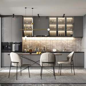 Cuisine d'angle de conception moderne haut de gamme, armoire en bois massif MDF, finition brillante, options de garde-manger personnalisées, y compris évier et dosseret - Product Image 1