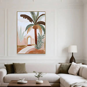 Pintura al Óleo Personalizada de Fábrica, Arco de Palmeras Mediterráneas Abstractas, Paisaje en Tonos Pastel, Arte de Pared en Lienzo Hecho a Mano - Product Image 3