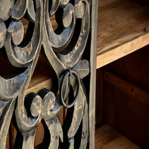 Hand-Carved Solid Wood <b>Wardrobe</b> Almirah with Ornate Floral Design | Antique Black Tall Storage Cabinet | Luxury Bedroom <b>Wardrobe</b> - Product Image 2