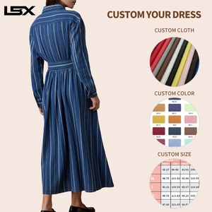 <span class=keywords><strong>Robe</strong></span> chemise en jean rayée sur mesure pour femme, <span class=keywords><strong>robe</strong></span> longue portefeuille ceinturée, fournisseur <span class=keywords><strong>de</strong></span> vêtements OEM ODM, faible MOQ, conception gratuite, <span class=keywords><strong>livraison</strong></span> <span class=keywords><strong>rapide</strong></span> - Product Image 2