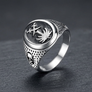 925 Sterling <b>Silver</b> Rhodium Classic Saudi Arabia National Emblem Men's <b>Ring</b> Two <b>Crossed</b> Swords Palm Tree for Wedding Party - Product Image 3