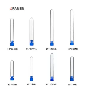 Fanen 16*150mm Tube à essai transparent en plastique transparent jetable avec bouchon