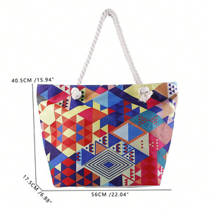 Bolso de Playa Geométrico Estilo Bohemio, de Poliéster, Gran Capacidad, Multifuncional, para Cosméticos, Natación y Playa - Product Image 3