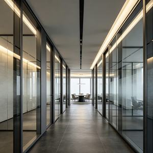 Cloison de séparation industrielle en verre trempé pour bureau, cadre en aluminium courbé et droit sur mesure, séparateur décoratif de sécurité - Product Image 4