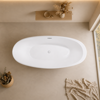 Bañera Ovalada Profunda Independiente, Blanca Brillante, para Baño de Villa, 620mm 640mm de Profundidad, Drenaje Central