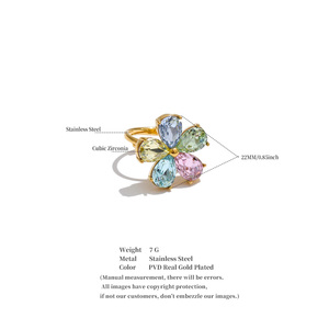 JINYOU 5951 <span class=keywords><strong>Anello</strong></span> Romantico a Fiore in Acciaio Inossidabile Placcato Oro 18K <span class=keywords><strong>con</strong></span> <span class=keywords><strong>Zirconi</strong></span> <span class=keywords><strong>Colorati</strong></span> Taglio a Pera, <span class=keywords><strong>Anello</strong></span> Floreale Aperto Regolabile - Product Image 6