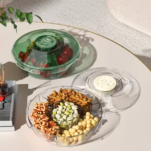 Clear Food Serving Tray Snack Sealed Storage Box With Lid Press Vacuum Fruit Container Nut Candy Storage Box with 4 Compartments
