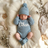 Combinaison pour bébé nouveau-né unisexe à manches longues avec broderie florale, taille 0-12 mois, première combinaison tricotée pour garçons et filles