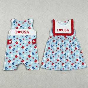ชุดเดรสและชุดรอมเปอร์เด็กผู้ชายและเด็กผู้หญิงลาย I Love USA สำหรับวันชาติอเมริกา 4 กรกฎาคม สไตล์ลำลอง เป็นมิตรกับสิ่งแวดล้อม รุ่นใหม่ล่าสุด - Product Image 1